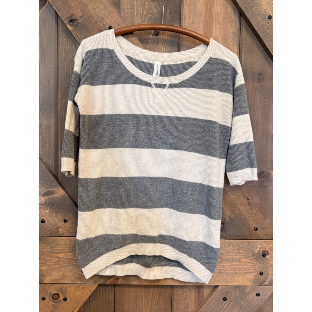 Aeropostale Sweater Women XS Grey Good Striped 3/4 Sleeve Ribbed Knit Top
